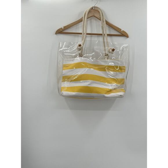 J. McLaughlin Clear Yellow White Stripe Rope Handle Harper Handbag - Picture 1 of 16